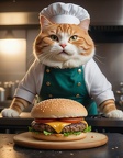 Kot patrzy na hamburgera 